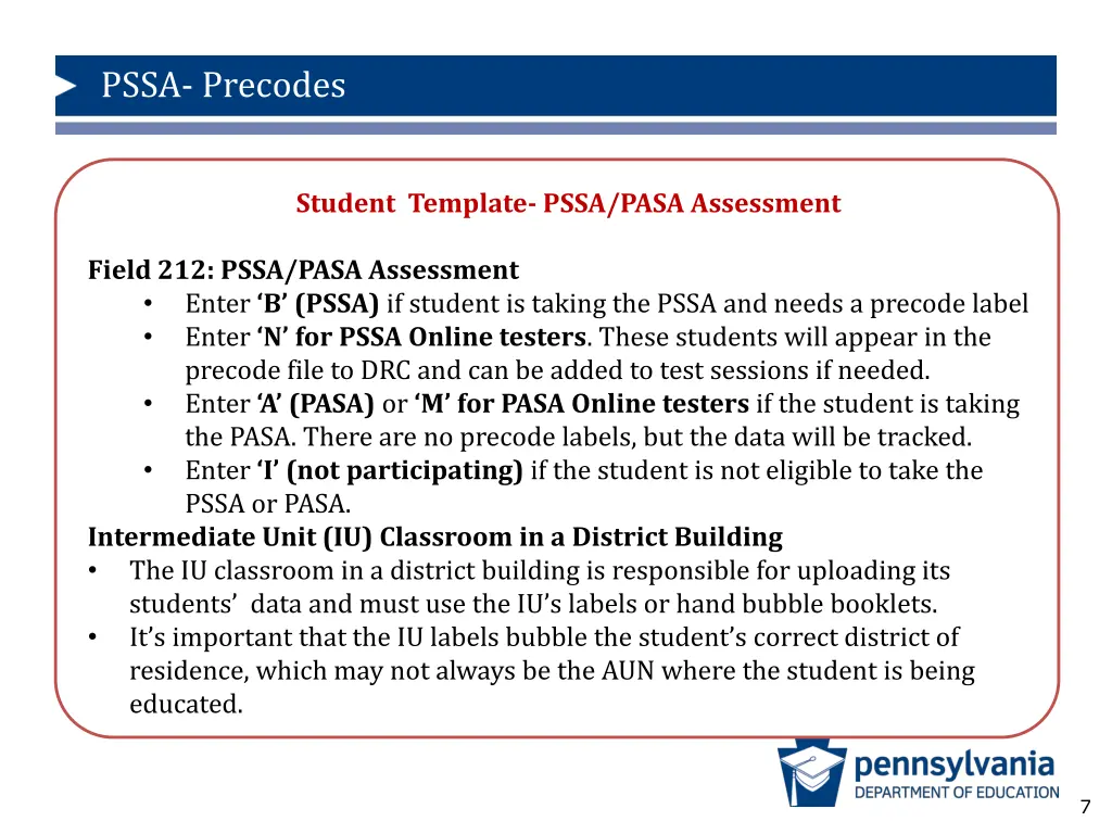 pssa precodes 5