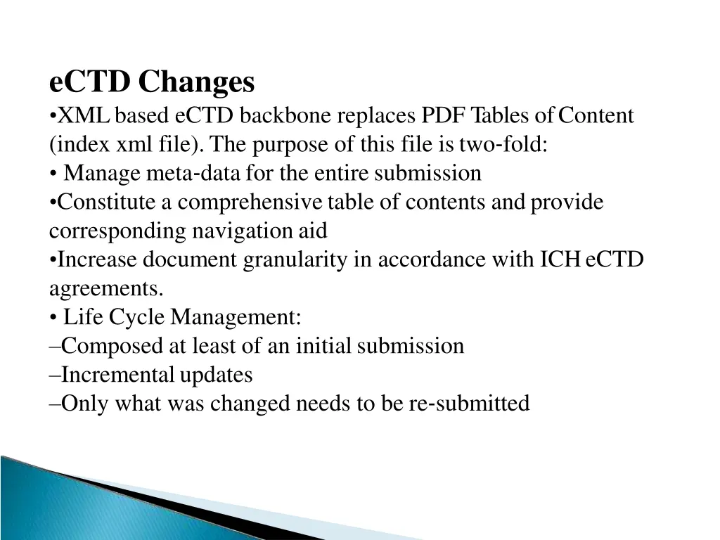 ectd changes xmlbased ectd backbone replaces