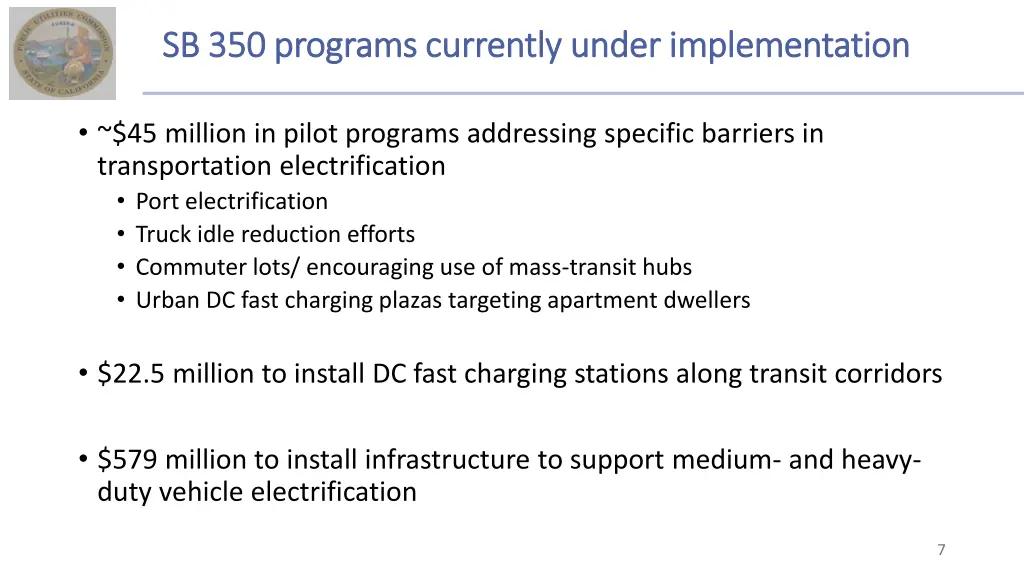 sb 350 programs currently under implementation