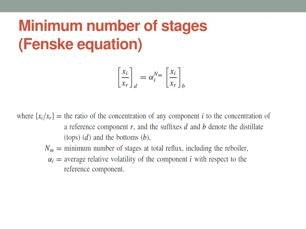 minimum number of stages fenske equation