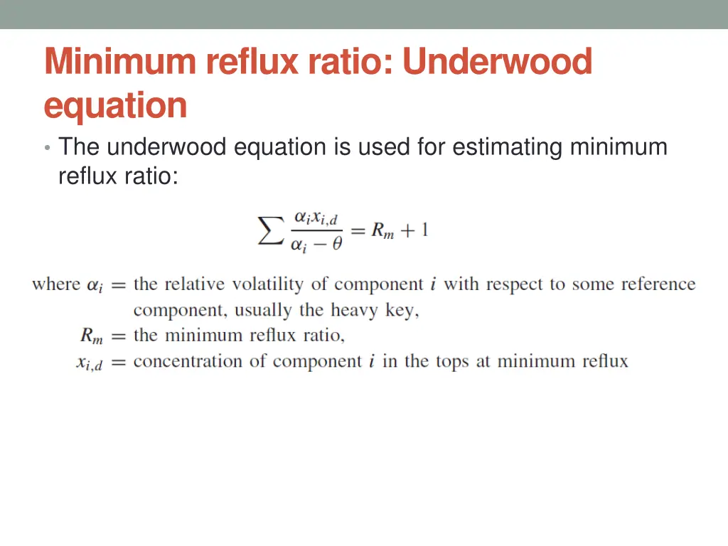 minimum reflux ratio underwood equation