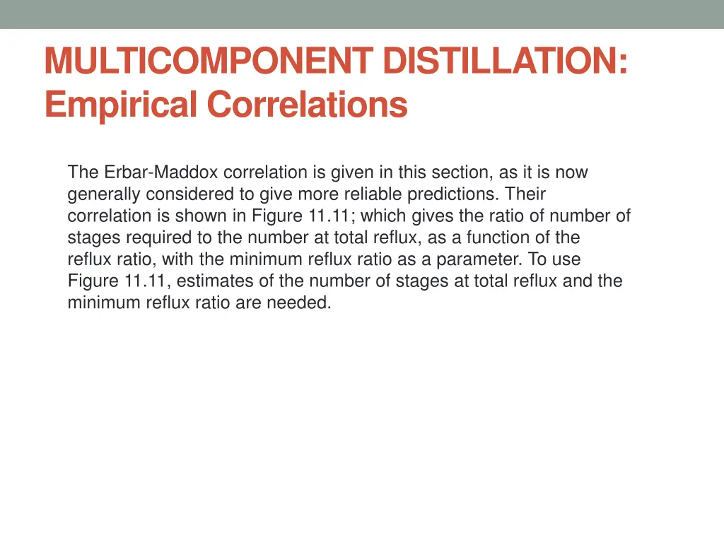 multicomponent distillation empirical correlations