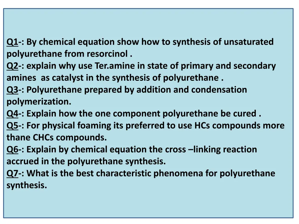 q1 by chemical equation show how to synthesis