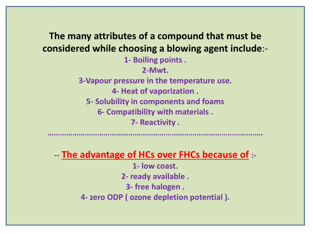 the many attributes of a compound that must