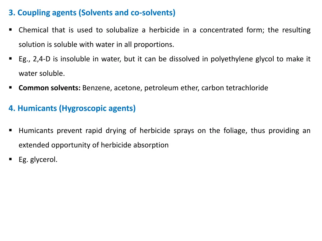 3 coupling agents solvents and co solvents