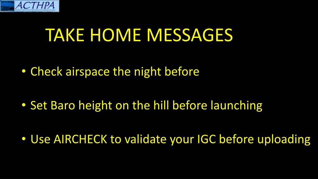 take home messages