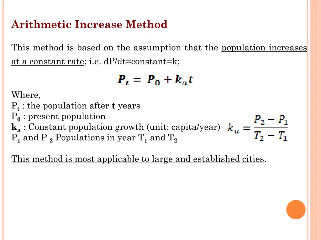 arithmetic increase method