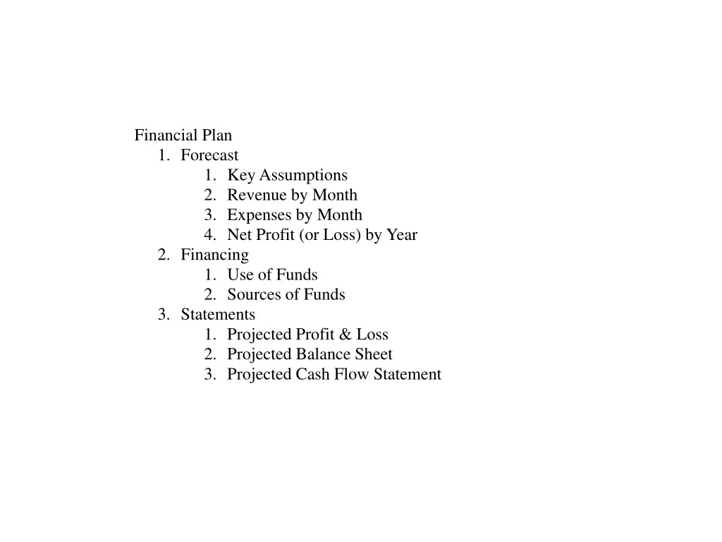 financial plan 1 forecast