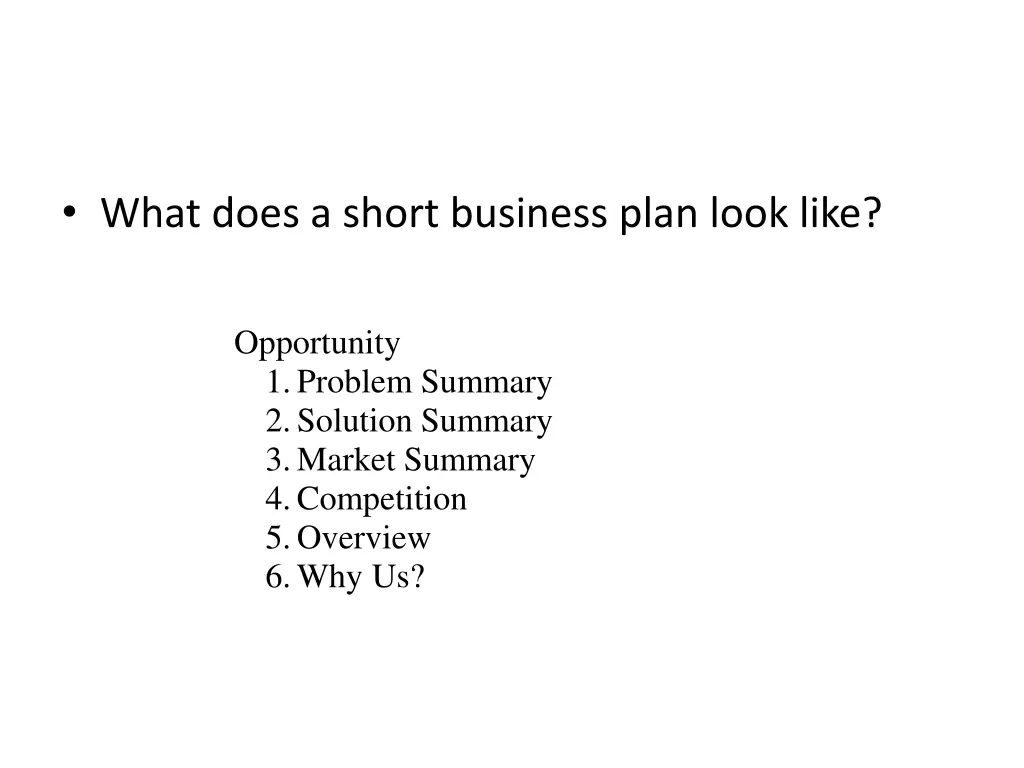 what does a short business plan look like