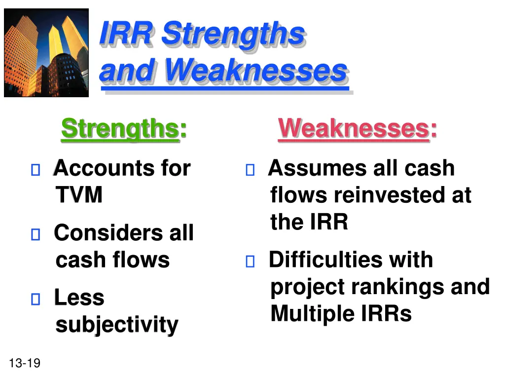 irr strengths and weaknesses