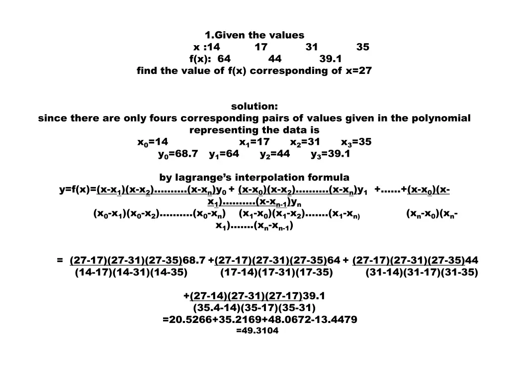 1 given the values 17 f x 64 find the value