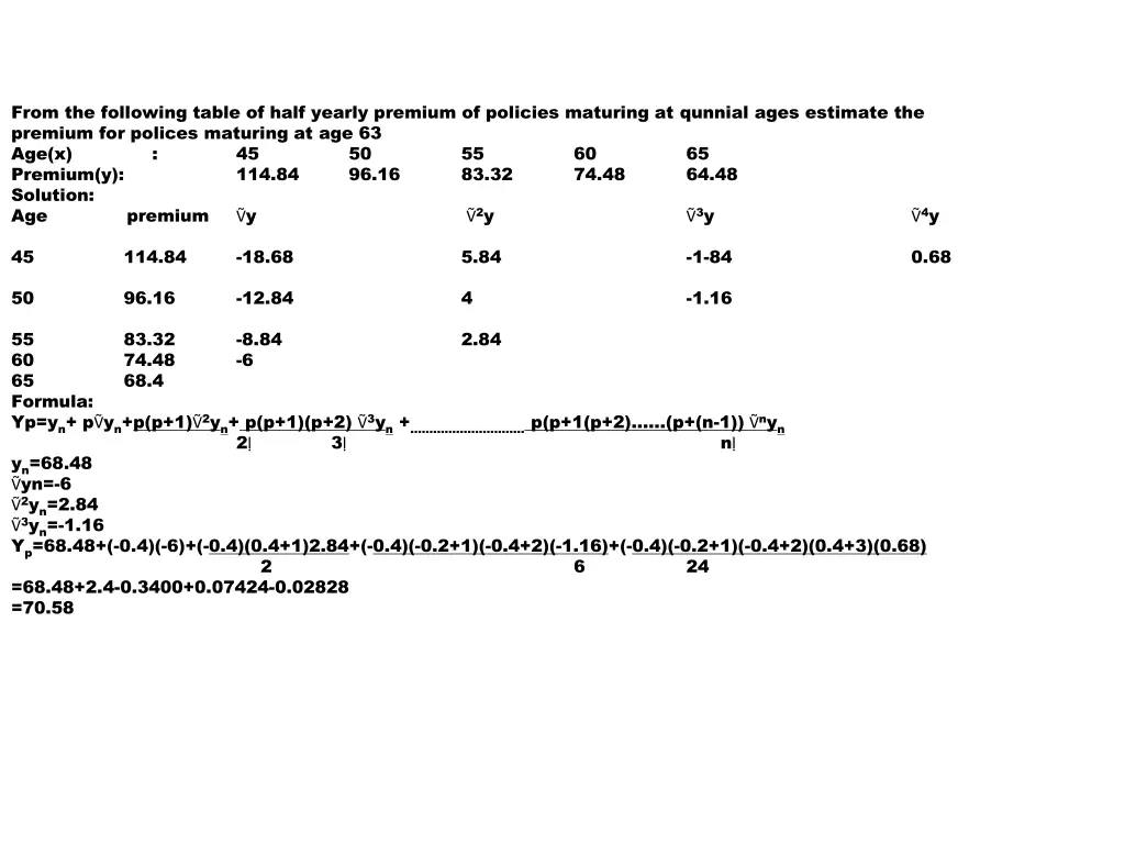 from the following table of half yearly premium