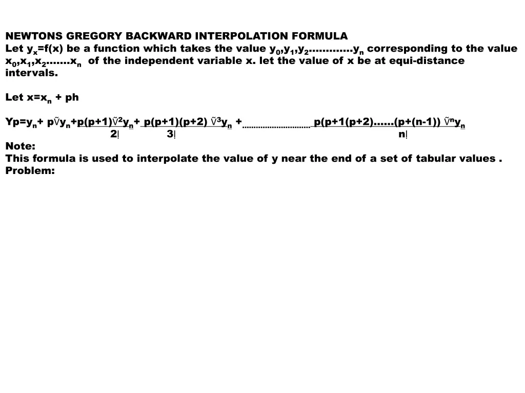 newtons gregory backward interpolation formula