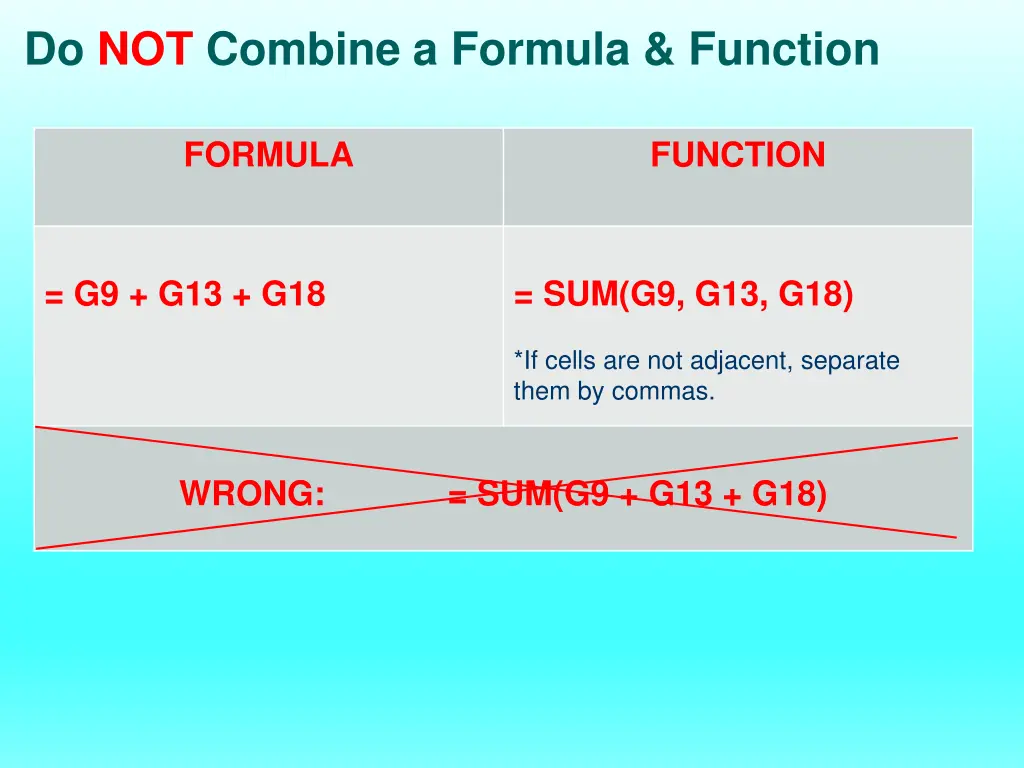 do not combine a formula function