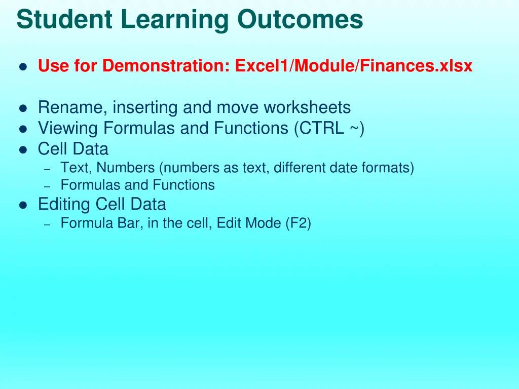 student learning outcomes