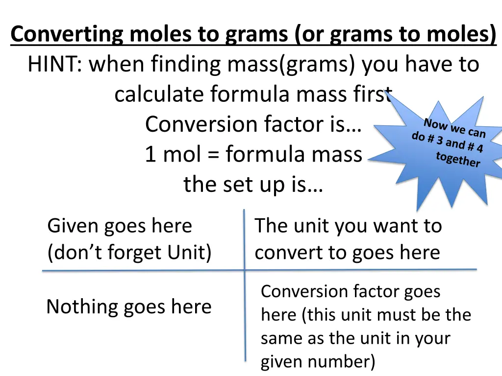 converting moles to grams or grams to moles hint