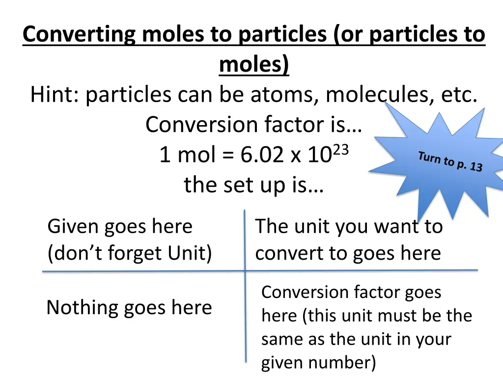 converting moles to particles or particles