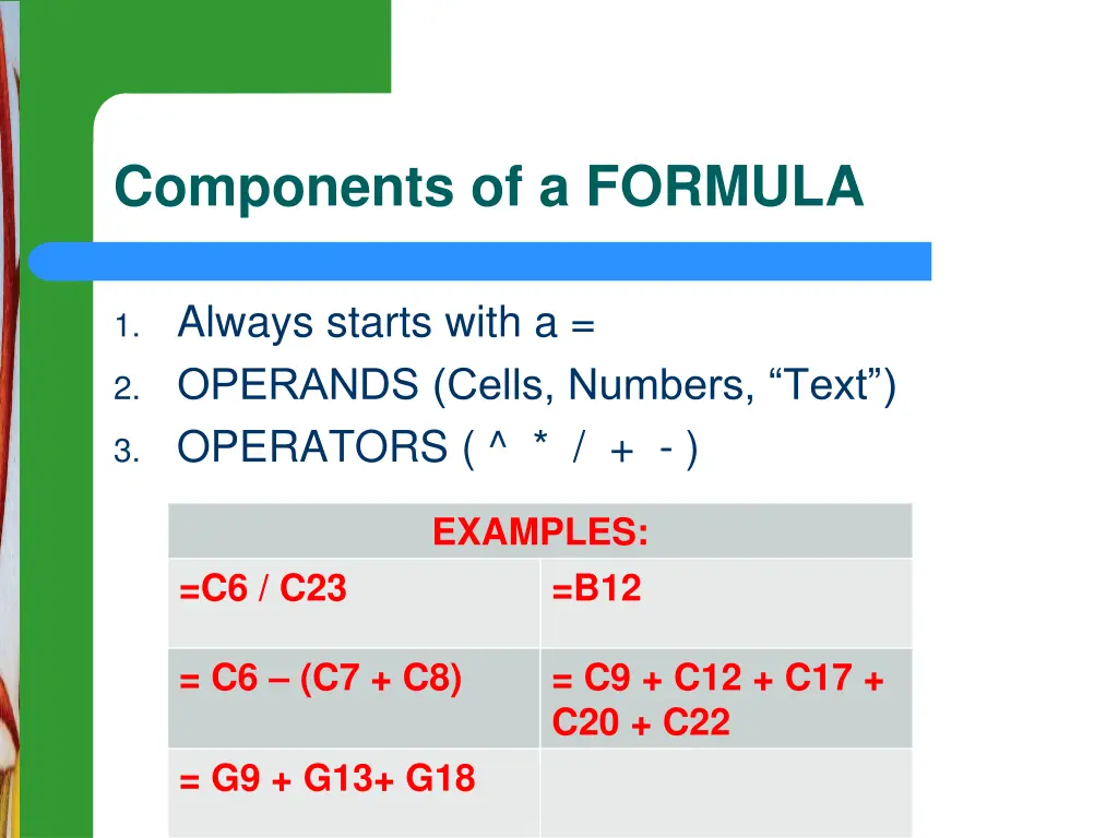 components of a formula