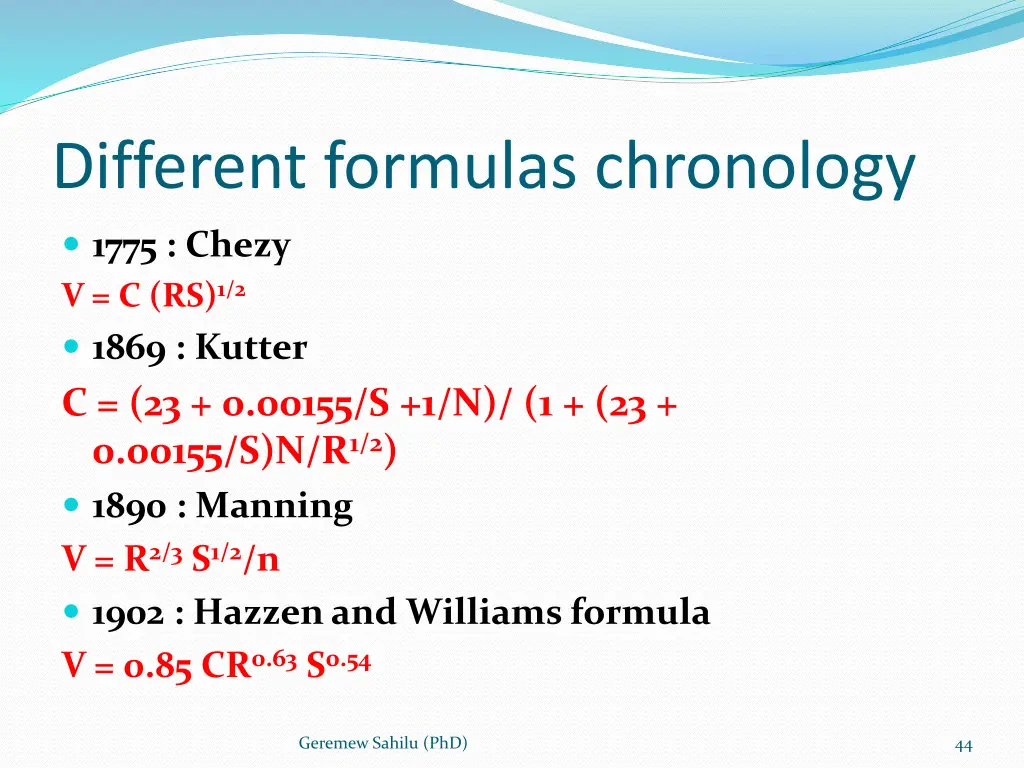 different formulas chronology