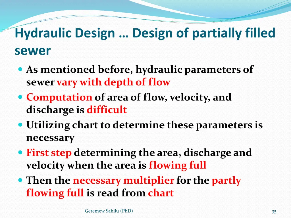 hydraulic design design of partially filled sewer