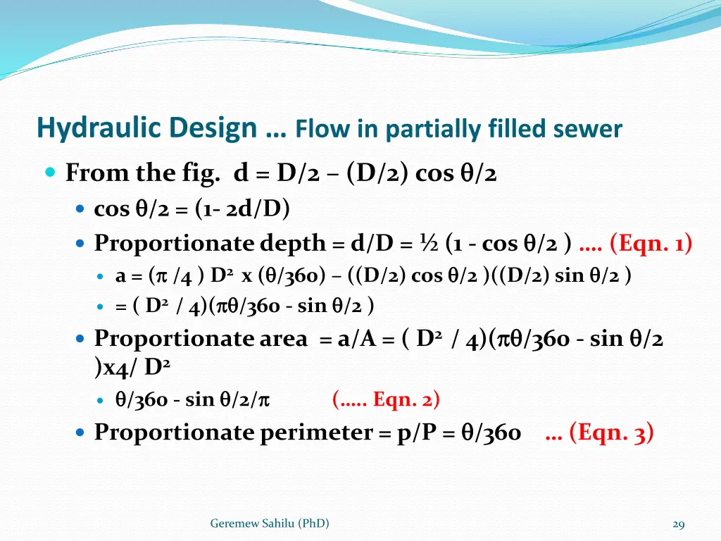 hydraulic design flow in partially filled sewer 3