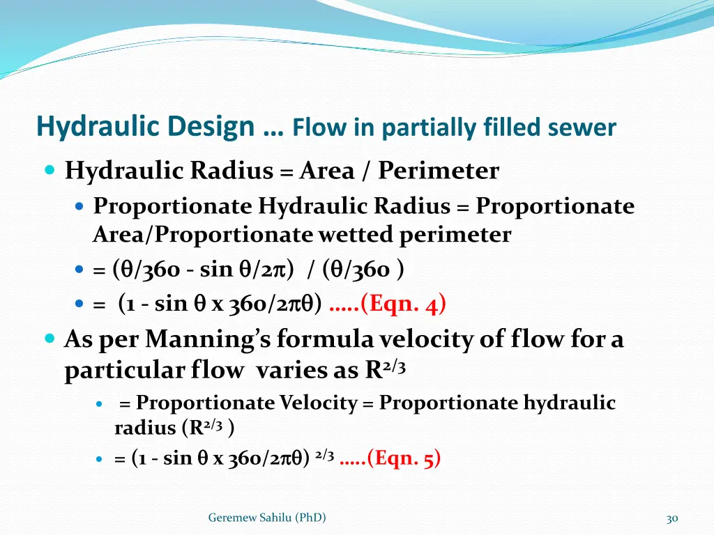 hydraulic design flow in partially filled sewer 4