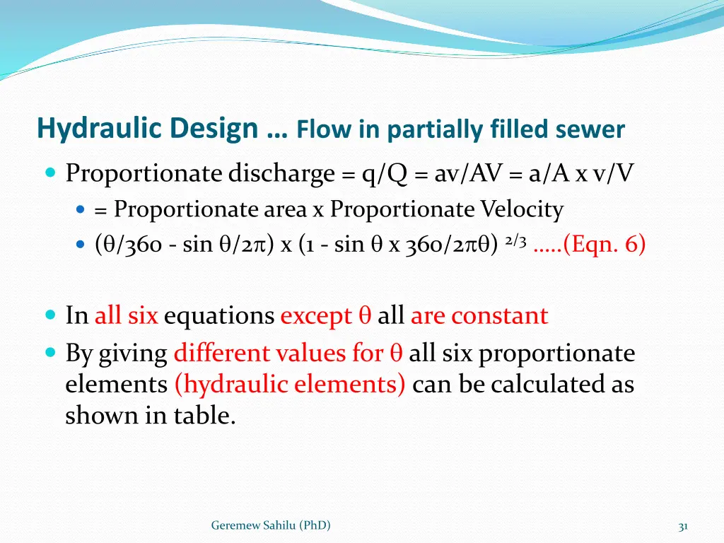 hydraulic design flow in partially filled sewer 5