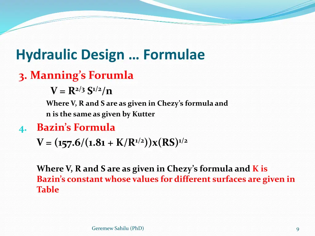 hydraulic design formulae 2