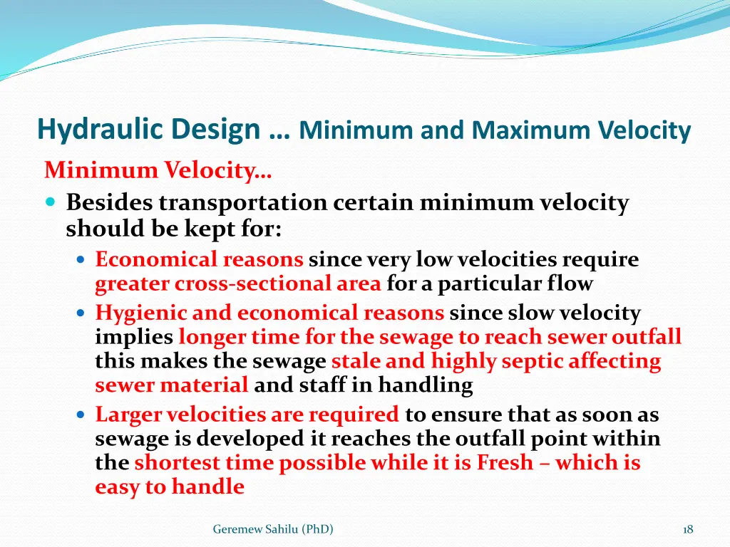 hydraulic design minimum and maximum velocity 3