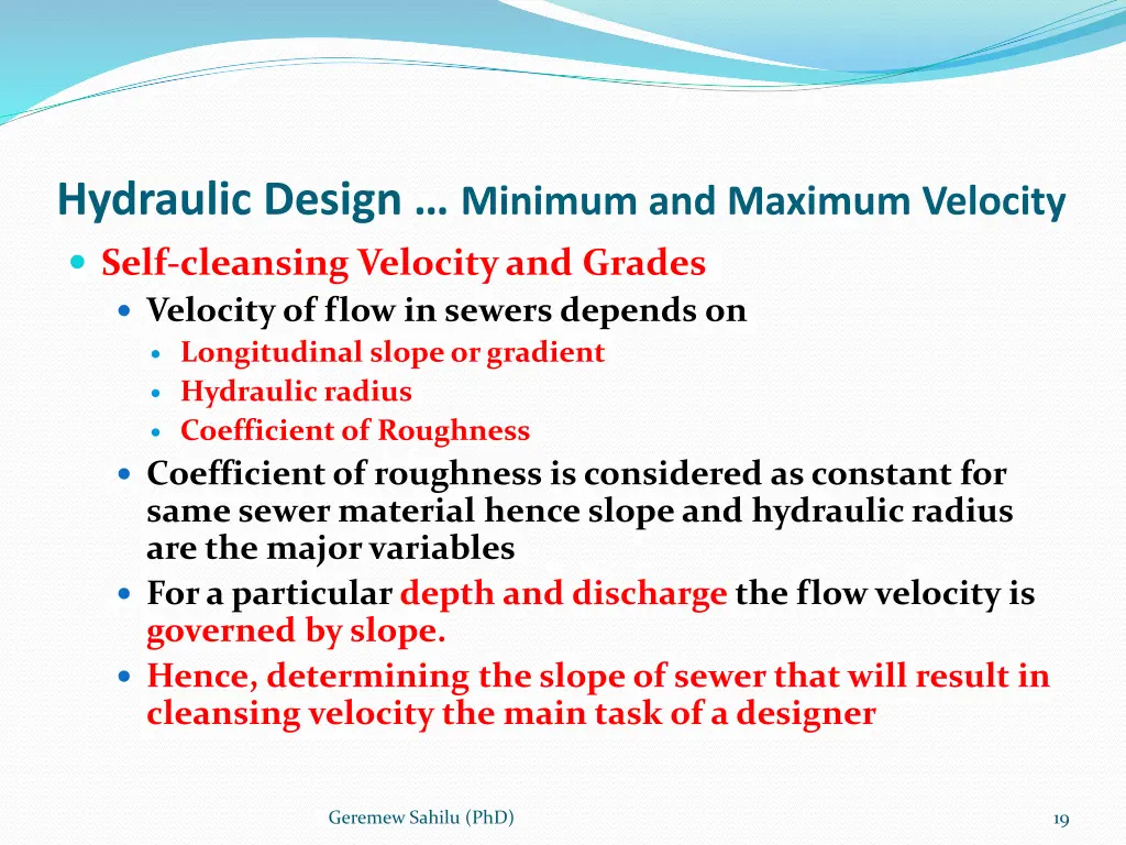 hydraulic design minimum and maximum velocity 4