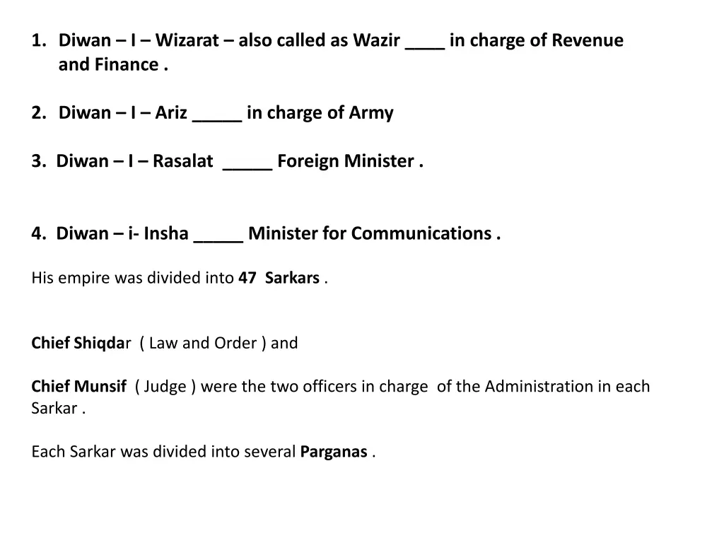 1 diwan i wizarat also called as wazir in charge