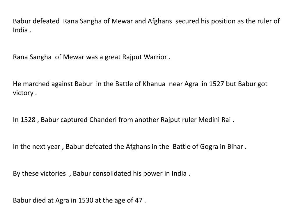 babur defeated rana sangha of mewar and afghans