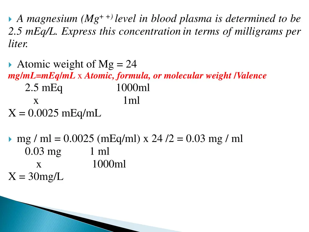 a magnesium mg level in blood plasma