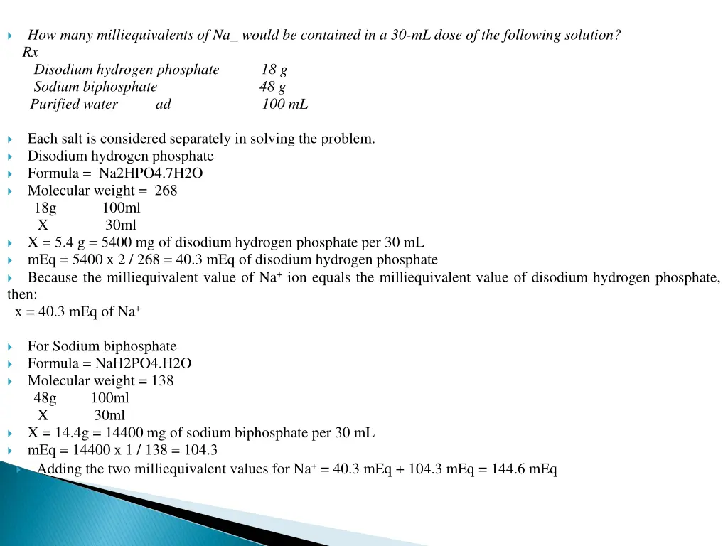 how many milliequivalents of na would