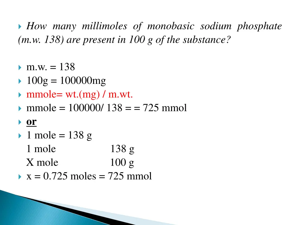 how many millimoles of monobasic sodium phosphate