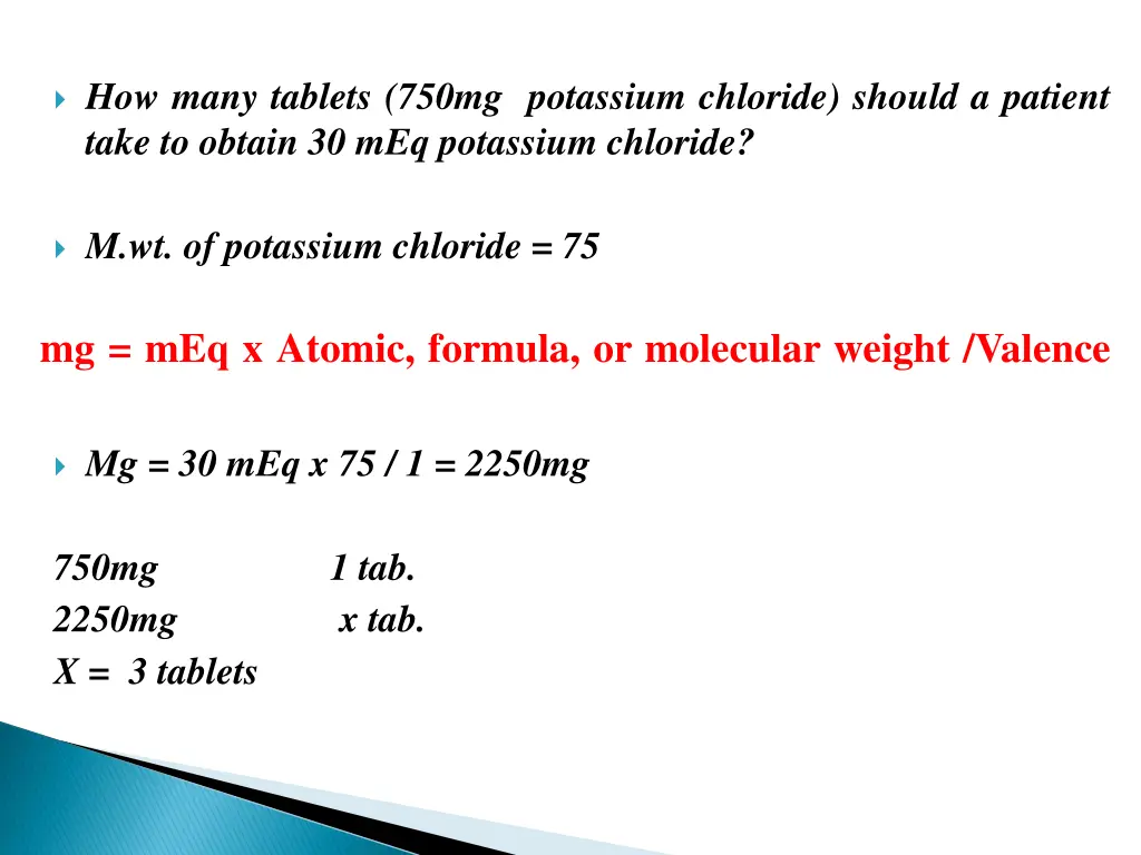 how many tablets 750mg potassium chloride should