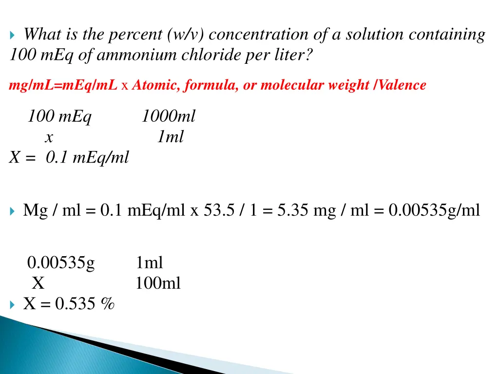 what is the percent w v concentration