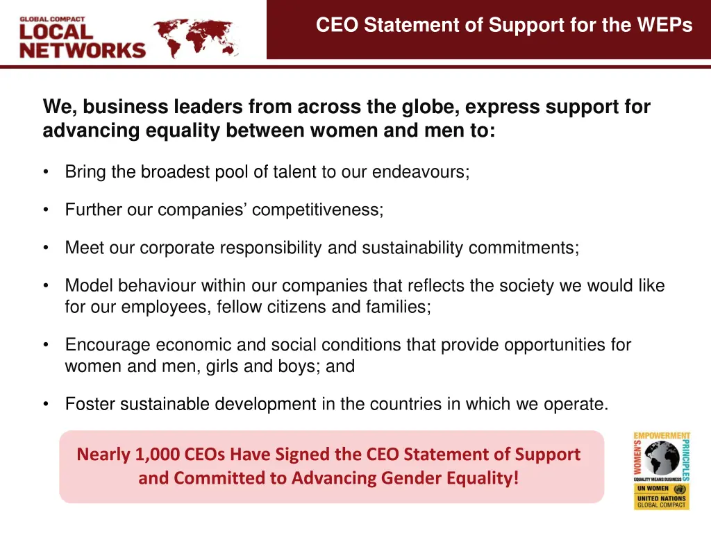 ceo statement of support for the weps