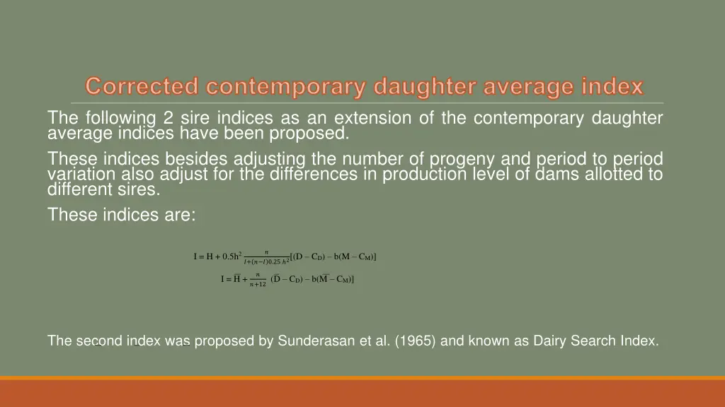 corrected contemporary daughter average index