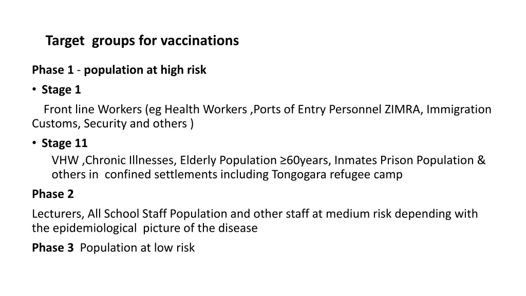 target groups for vaccinations