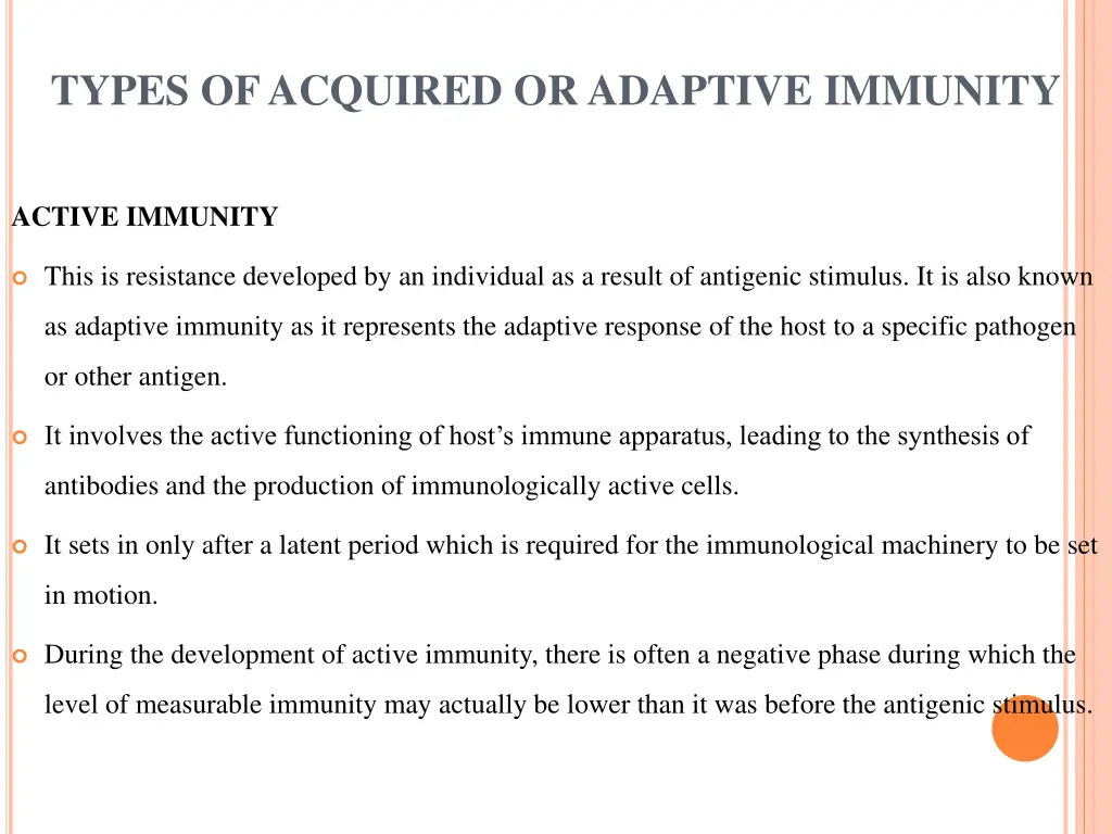 types of acquired or adaptive immunity