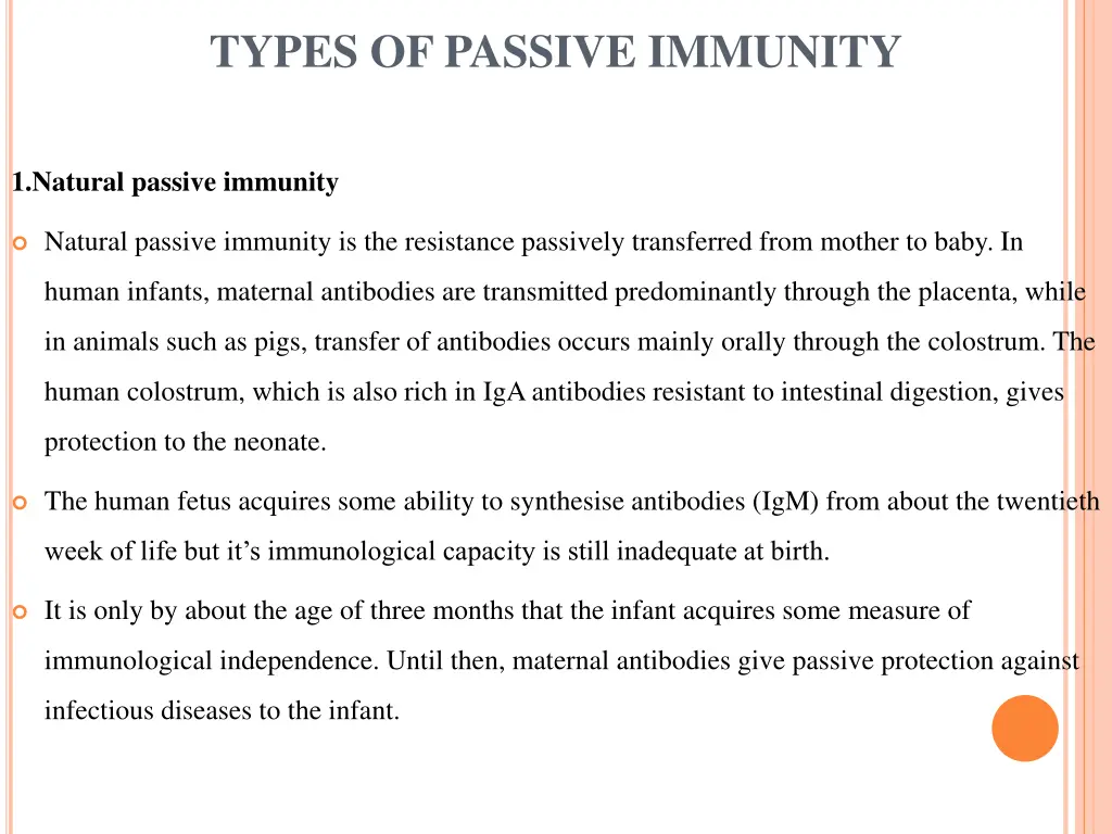 types of passive immunity