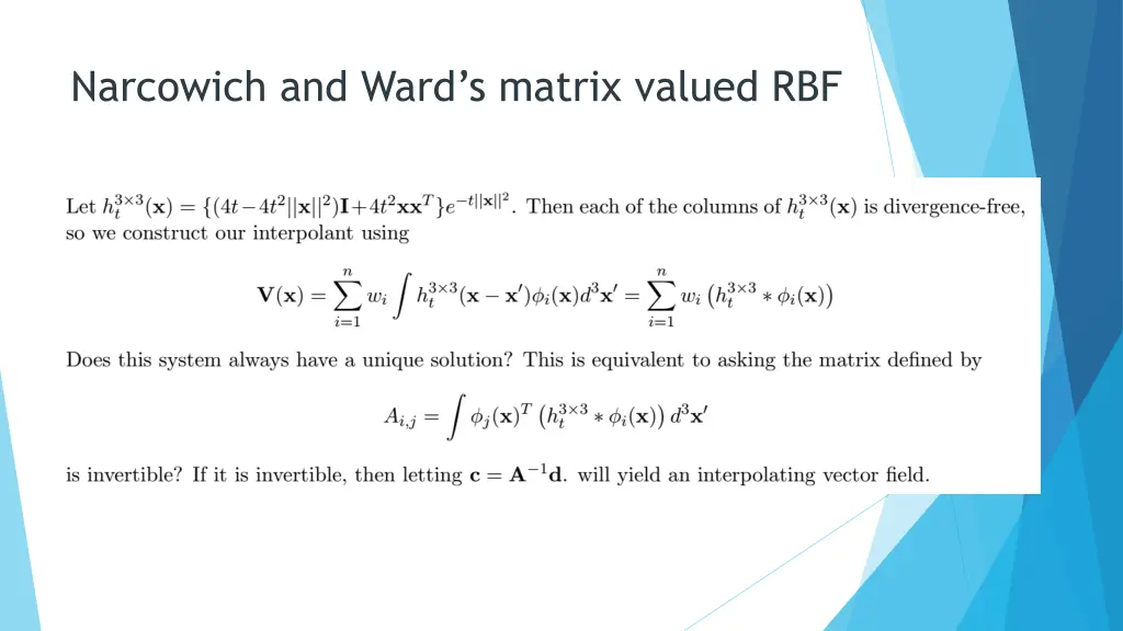 narcowich and ward s matrix valued rbf