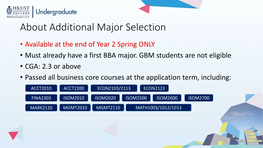 about additional major selection