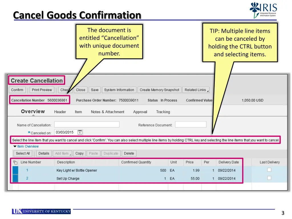 cancel goods confirmation