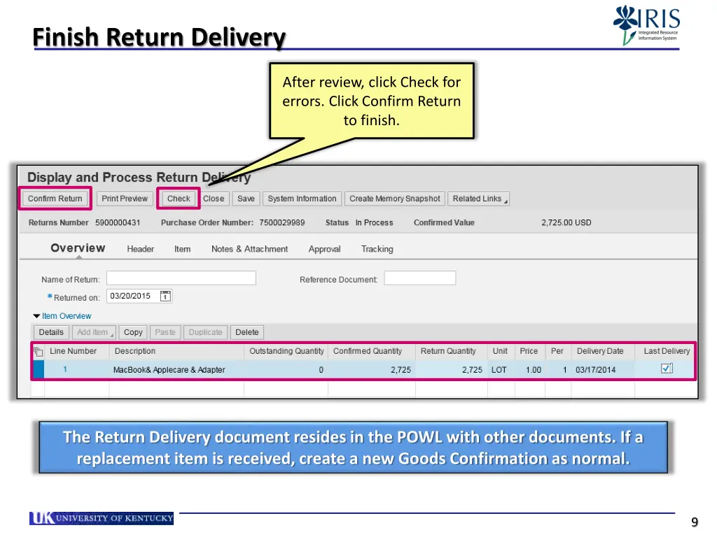 finish return delivery