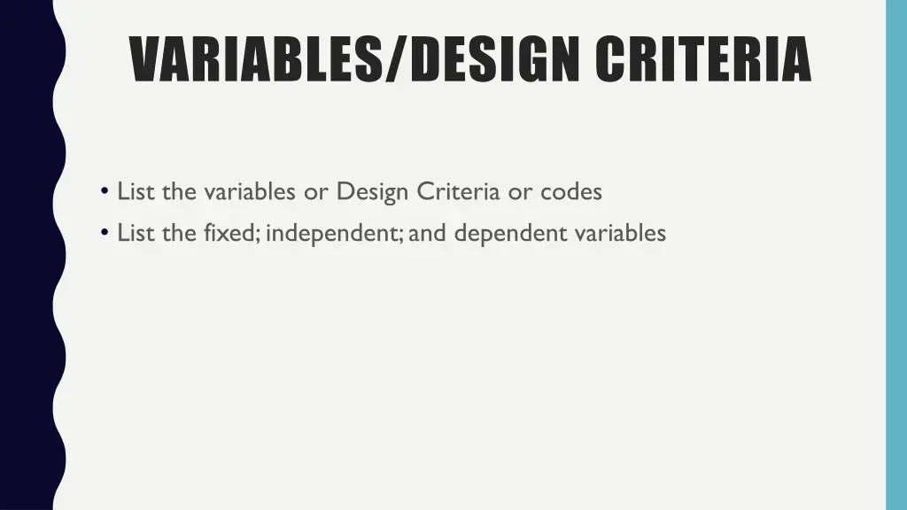 variables design criteria