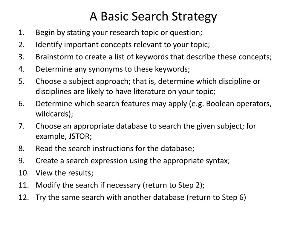 a basic search strategy