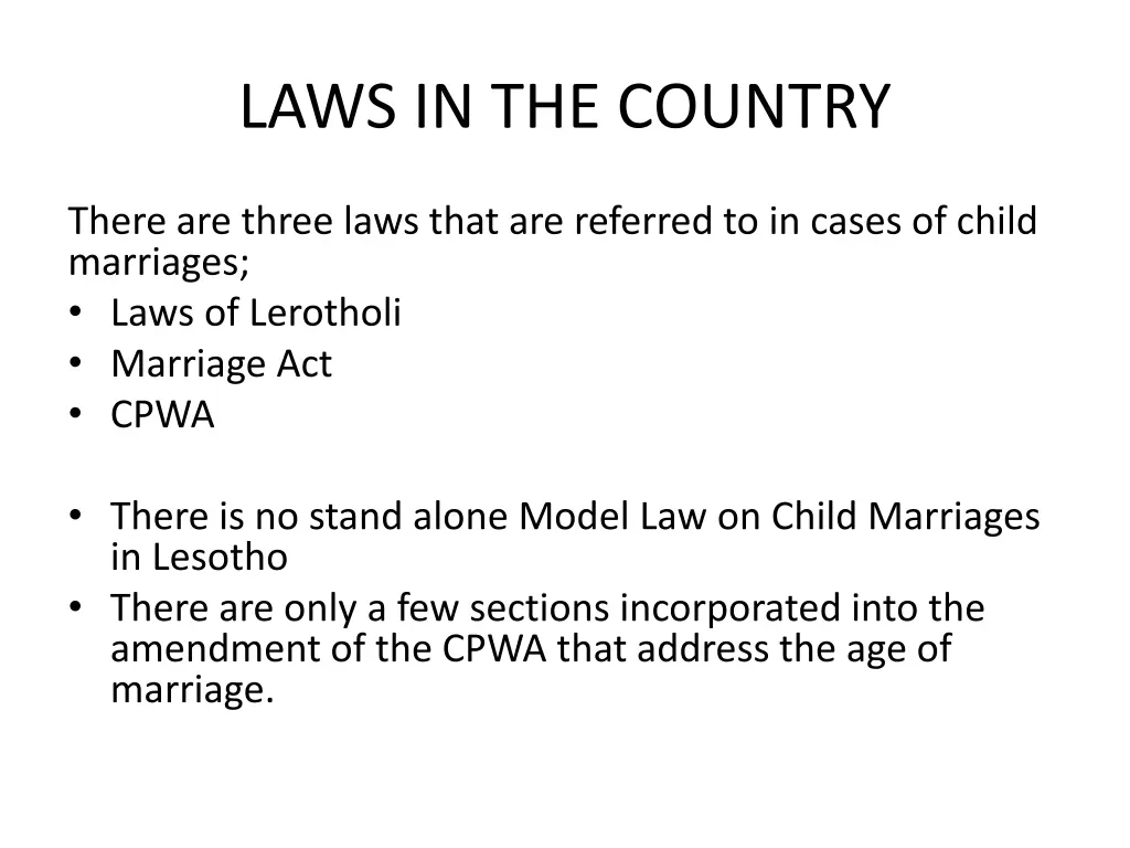 laws in the country