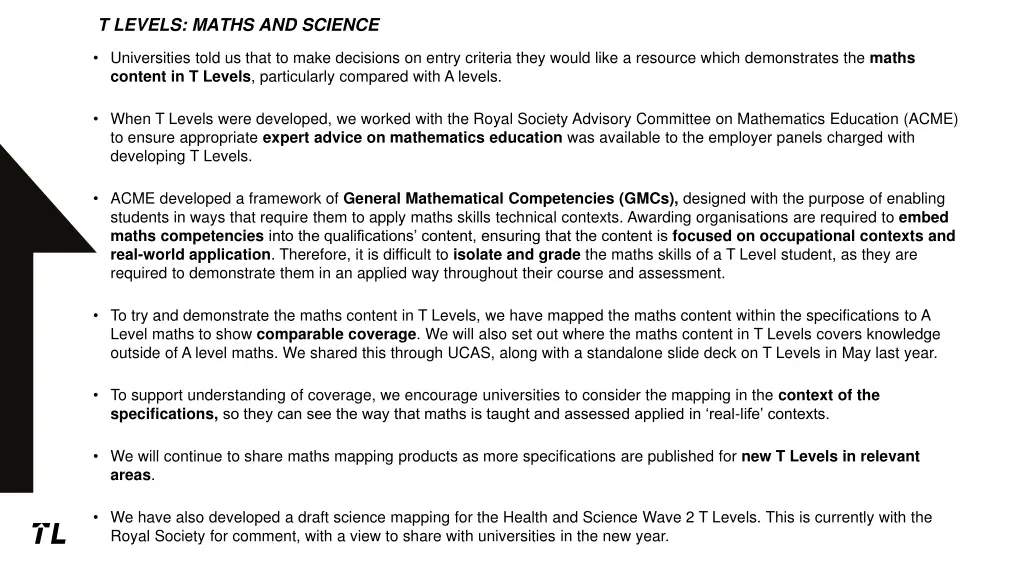 t levels maths and science